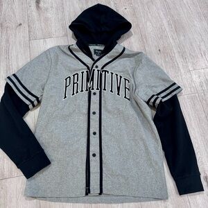 Large Primitive Skateboard Black & Gray Button-Up Hoodie Baseball Wool Blend
